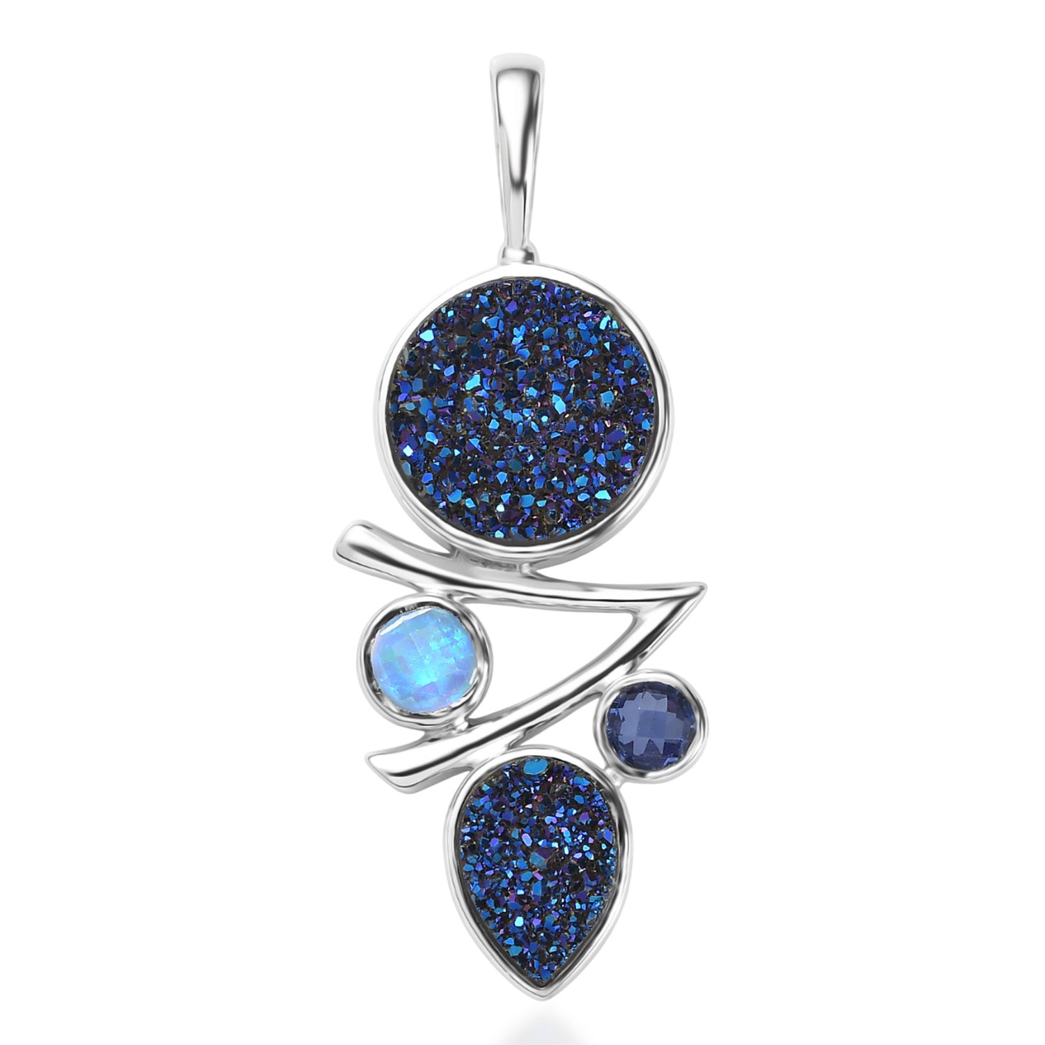 Sajen Silber - Drusy Achat Anhänger 925 Silber rhodiniert ca. 6.92 ct