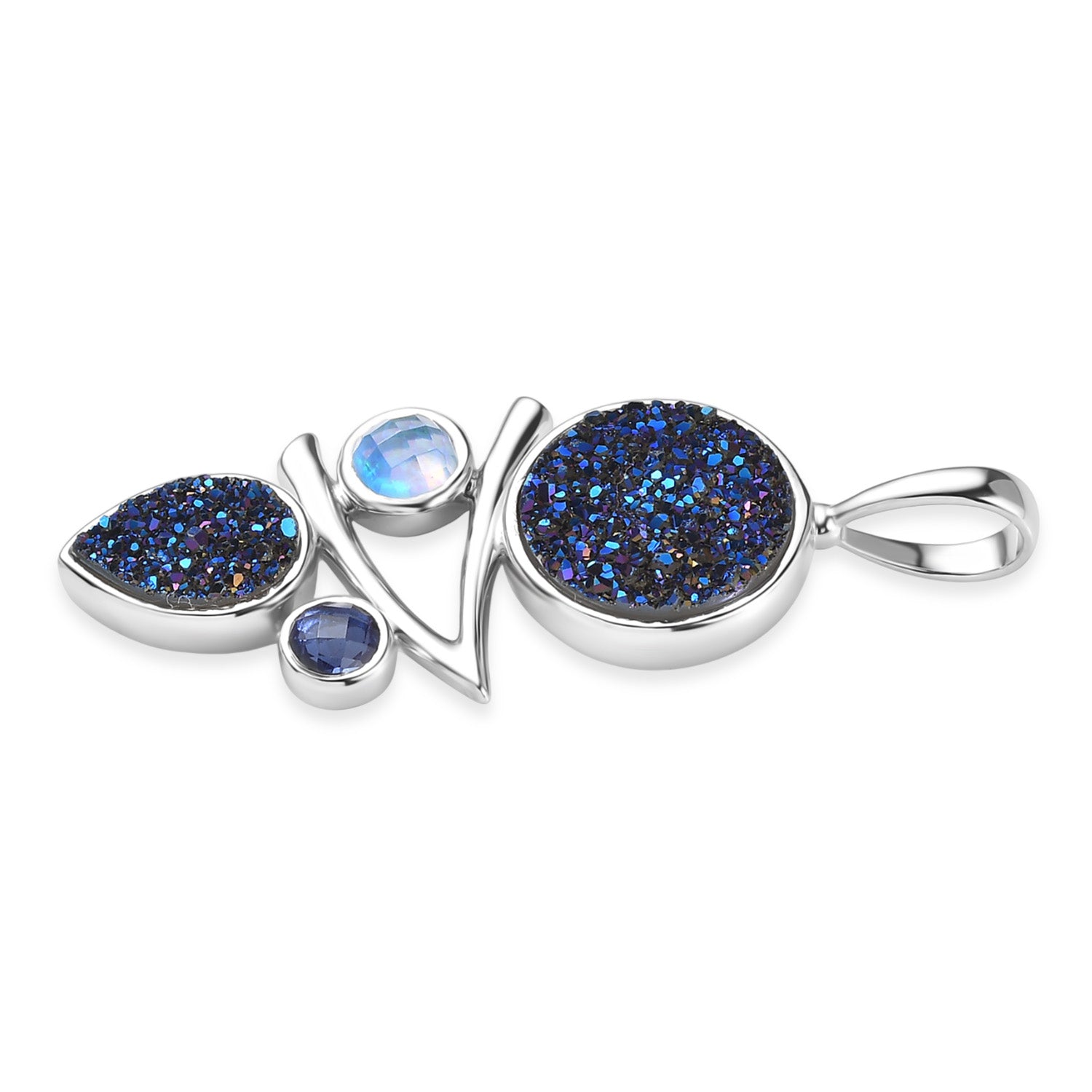 Sajen Silber - Drusy Achat Anhänger 925 Silber rhodiniert ca. 6.92 ct