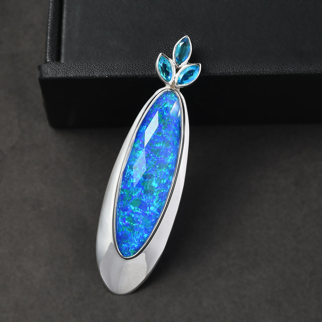 Sajen Silber-Opal Dublett, Paraiba Quarz Triplette Anhänger 925 Silber rhodiniert ca. 19.30 ct