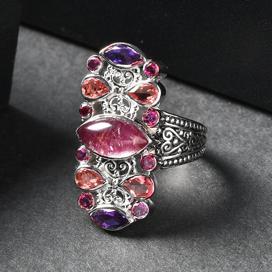 Sajen Silber-Quarz Dublett Himmlischer Rubin, Regenbogen mystischen Quarz Ring 925 Silber rhodiniert (Größe 18.00) ca. 4.70 ct