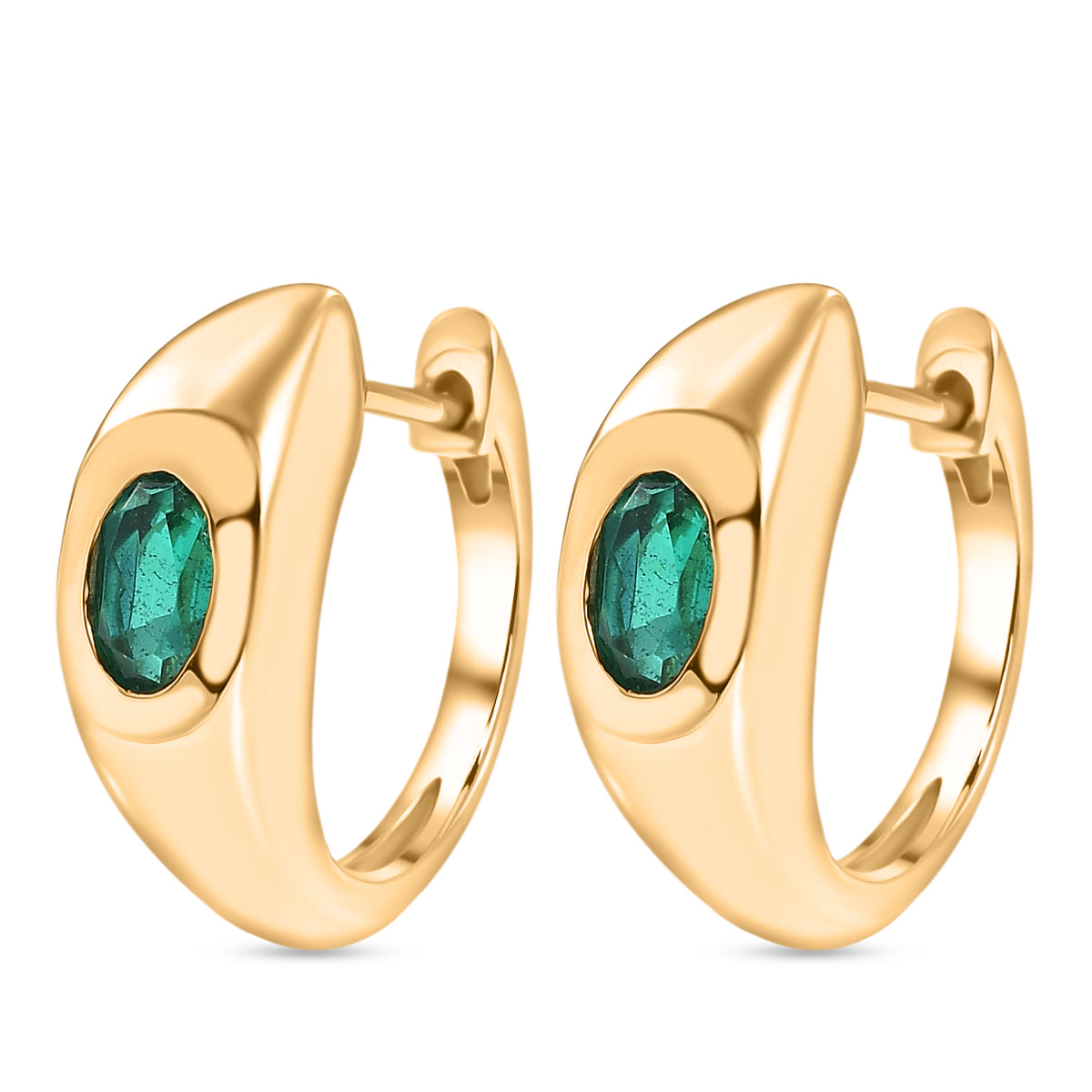 D'Joy Smaragd-Quarz Triplette Ohrringe 925 Silber 750 Gelb Vergoldet ca. 1,13 ct.