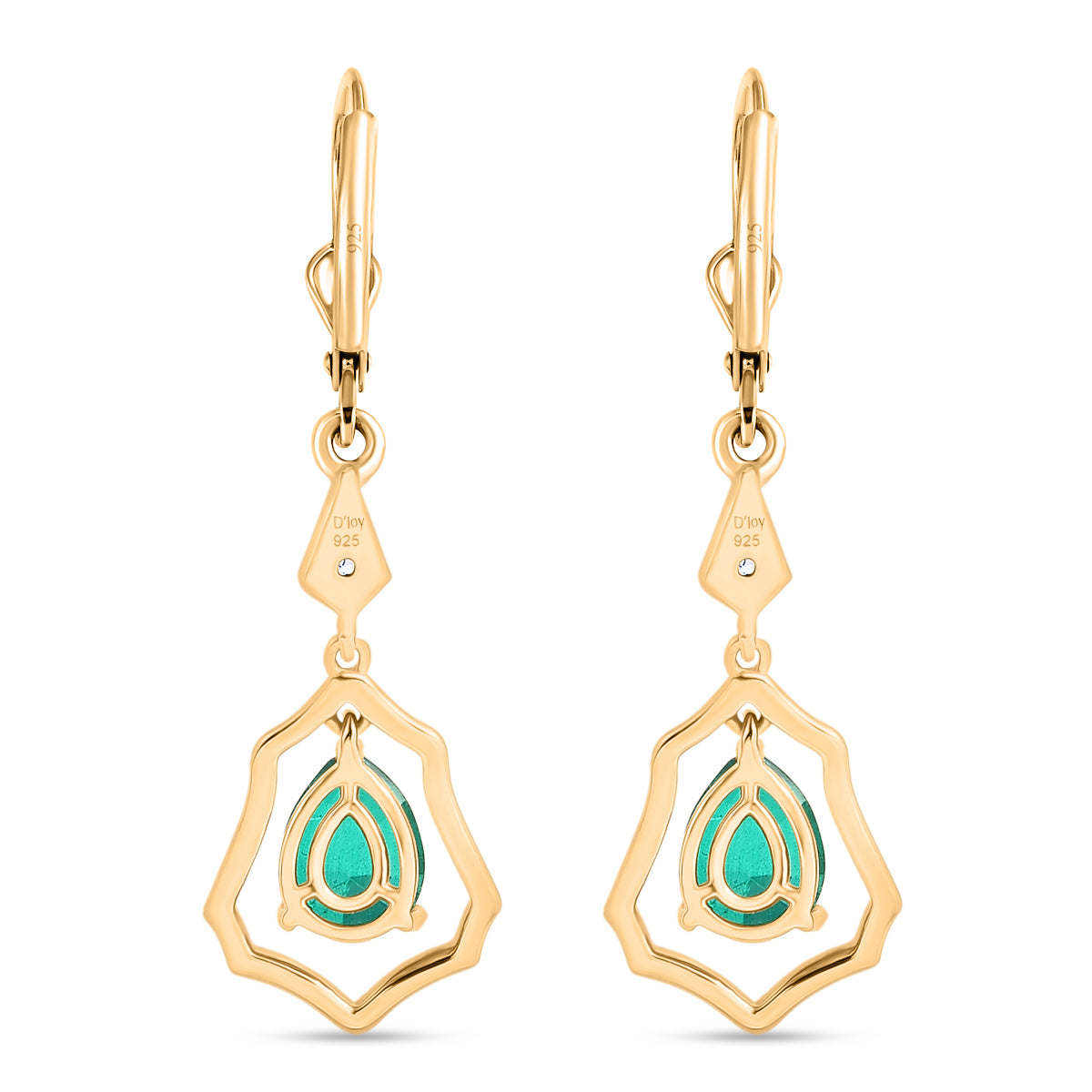 D'Joy Smaragd Triplett Quarz und Zirkon Ohrringe, 925 Silber 750 vergoldet - 2,70 ct.