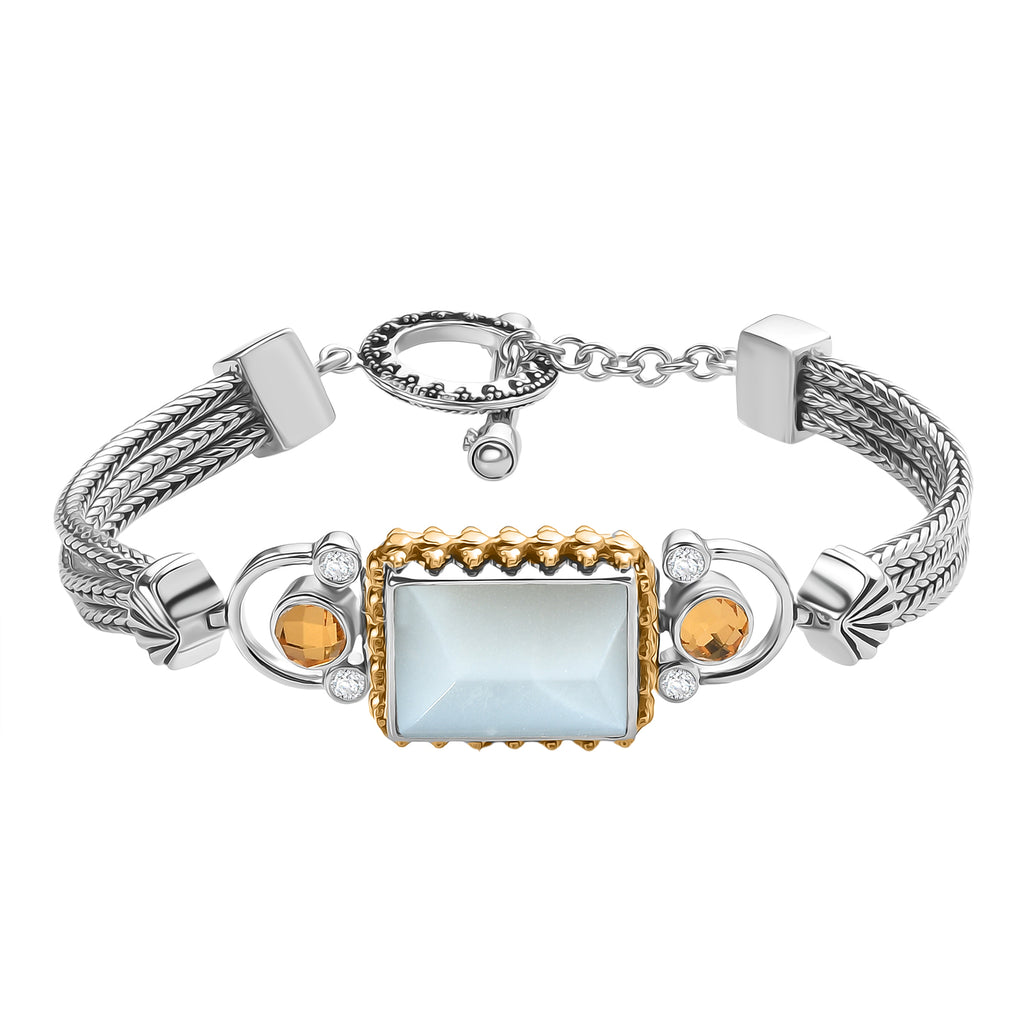 Sajen Silber-Grauer Mondstein, Titanium Gold Mystischer Quarz Armband ca. 19 cm 925 Silber rhodiniert ca. 12.71 ct