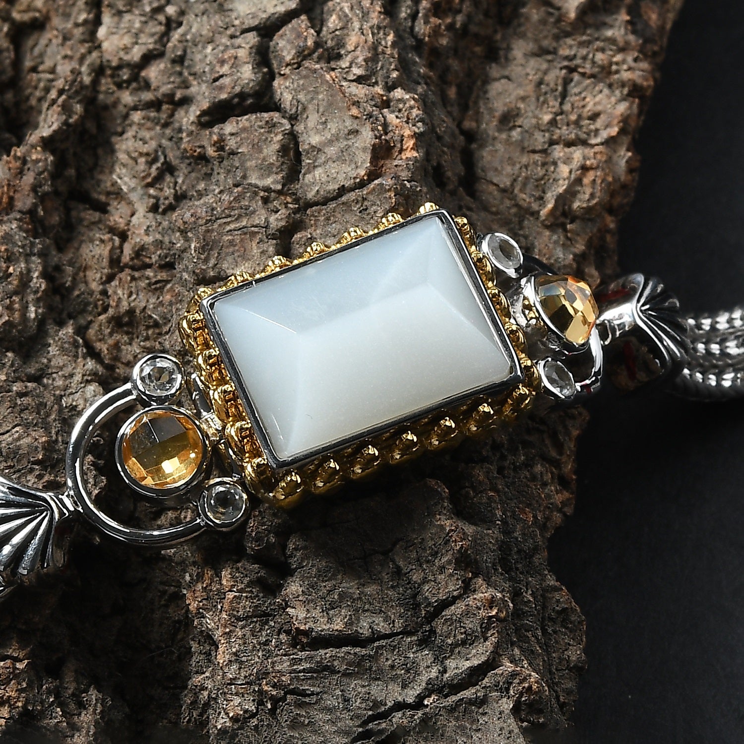 Sajen Silber-Grauer Mondstein, Titanium Gold Mystischer Quarz Armband ca. 19 cm 925 Silber rhodiniert ca. 12.71 ct