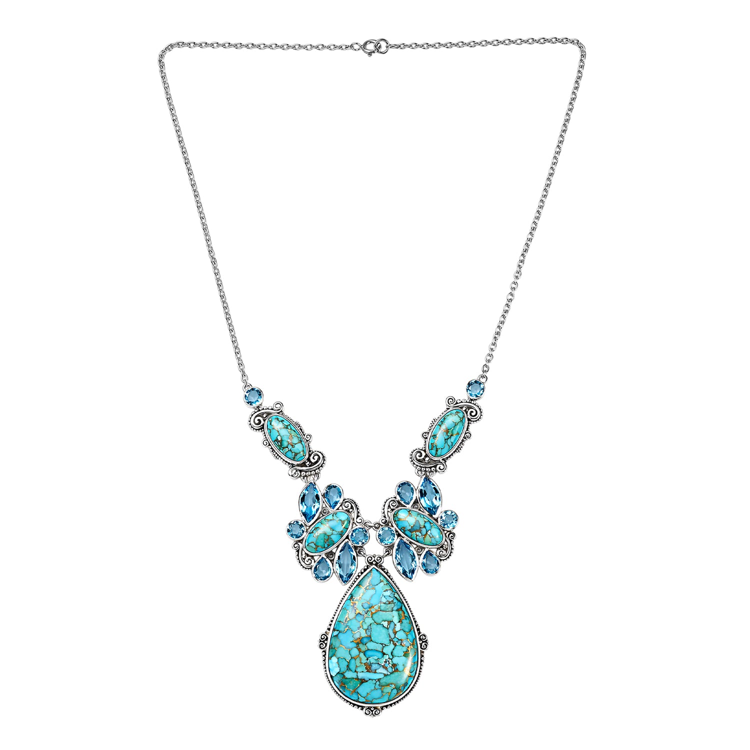 Sajen Silber - Türkis Halskette ca. 45 cm 925 Silber rhodiniert ca. 83.90 ct