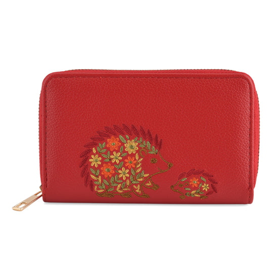 Bestickte Hund Design Geldbörse mit RFID Schutz, PU Leder, 16 x 3 x 10 cm, Beige