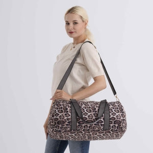 Weekender-Reisetasche mit Leo-Muster, Polyester, Tragegriffe und Reißverschlussfach, Beige