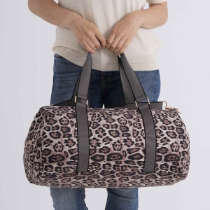 Weekender-Reisetasche mit Leo-Muster, Polyester, Tragegriffe und Reißverschlussfach, Beige