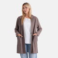LA MAREY Langer Cardigan mit Kapuze und Taschen, 83cm, Braun
