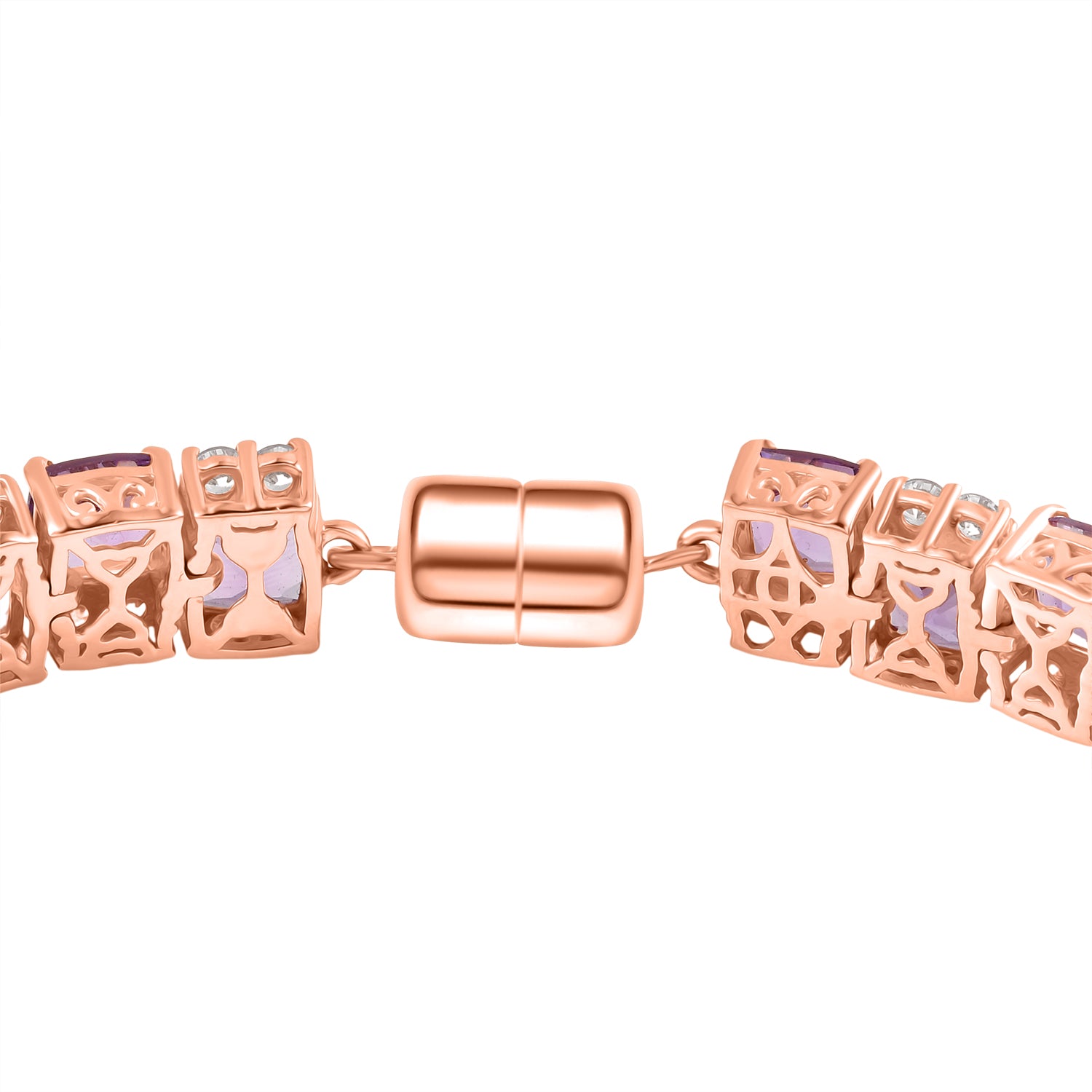 D'Joy AAA Rose De France Amethyst, Weißer Zirkon Armband ca. 19 cm 925 Silber 750 Roségold Vermeil ca. 38,92 ct.