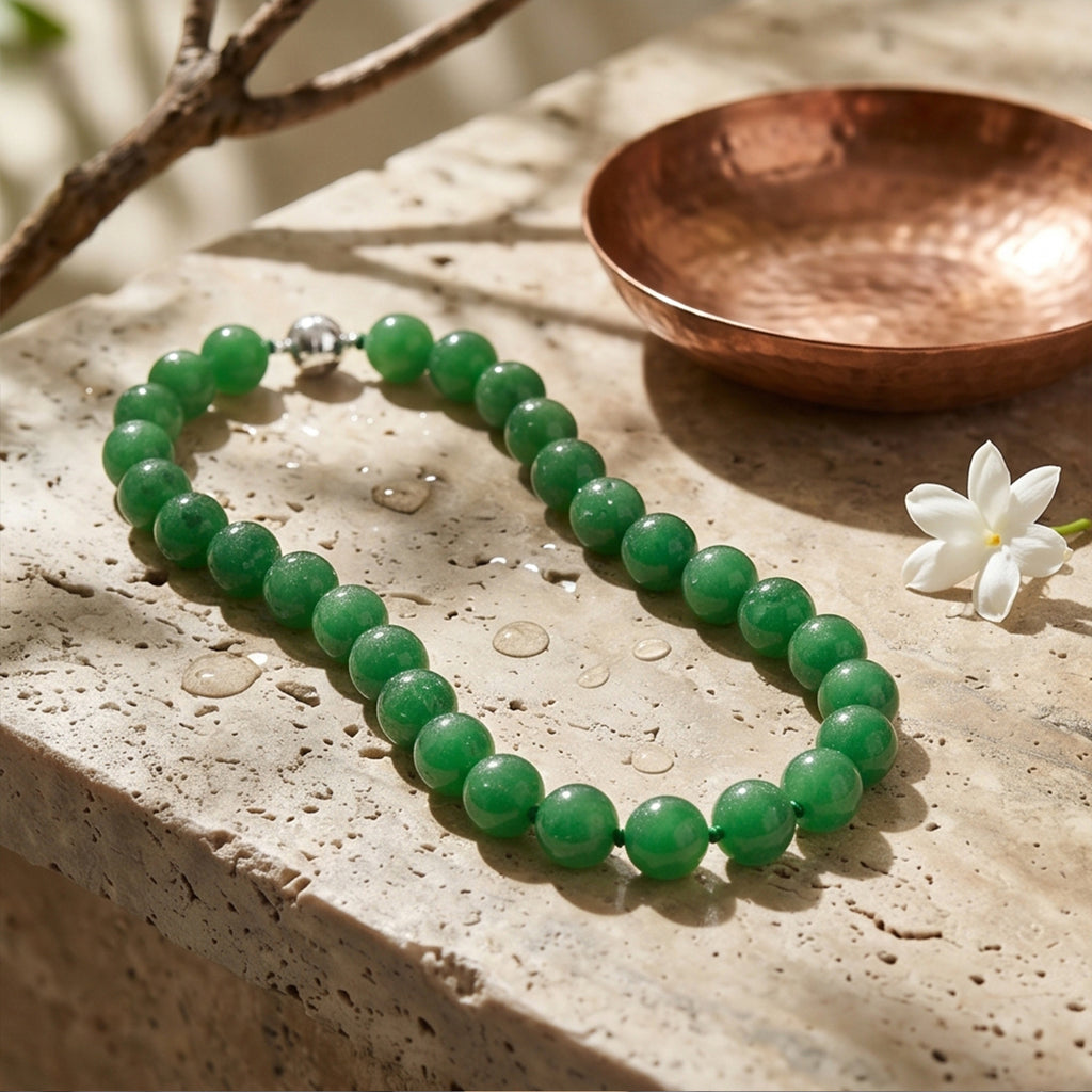D'Joy Grüne Jade Halskette ca. 50 cm 925 Silber Rhodiniert ca. 300.00 ct