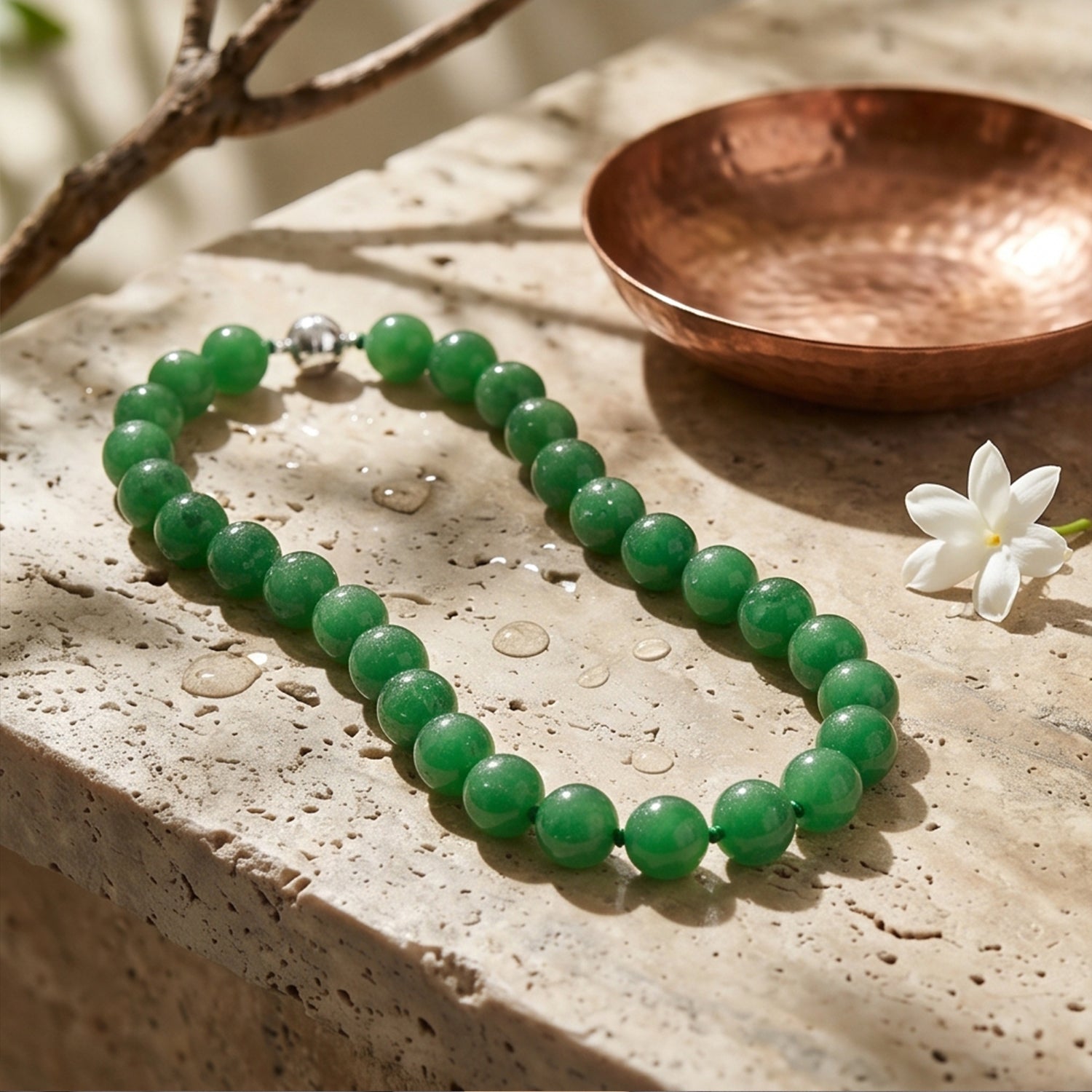 D'Joy Grüne Jade Halskette ca. 50 cm 925 Silber Rhodiniert ca. 300.00 ct