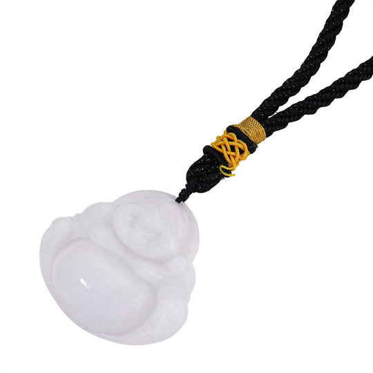 Lachender-Buddha-Design Hängedekoration aus natürlichem burmesischem Jadeit Typ A, ca. 45 mm