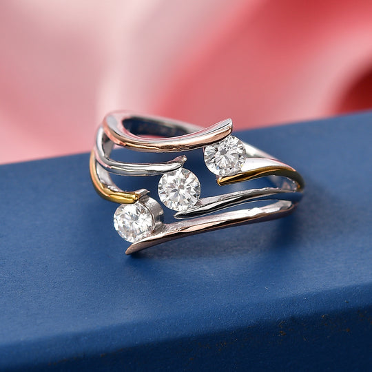 EVER TRUE Moissanit Ring Nickelfreies Messing, Dreifarbig, (Größe 20.00) ca. 0.71 ct