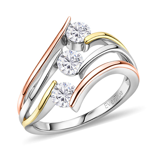 EVER TRUE Moissanit Ring Nickelfreies Messing, Dreifarbig, (Größe 20.00) ca. 0.71 ct