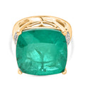 D'Joy Smaragd-Quarz Triplette, Weißer Zirkon Ring 925 Silber 750 Gelbgold Vermeil (Größe 17.00) ca. 24,64 ct