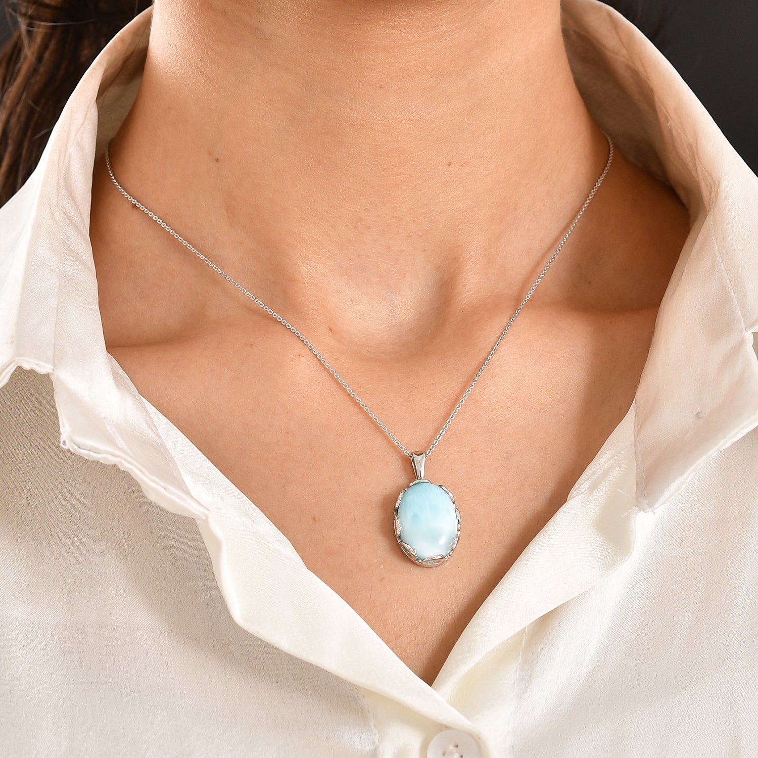 D'Joy Larimar Anhänger 925 Silber rhodiniert ca. 13,99 ct.