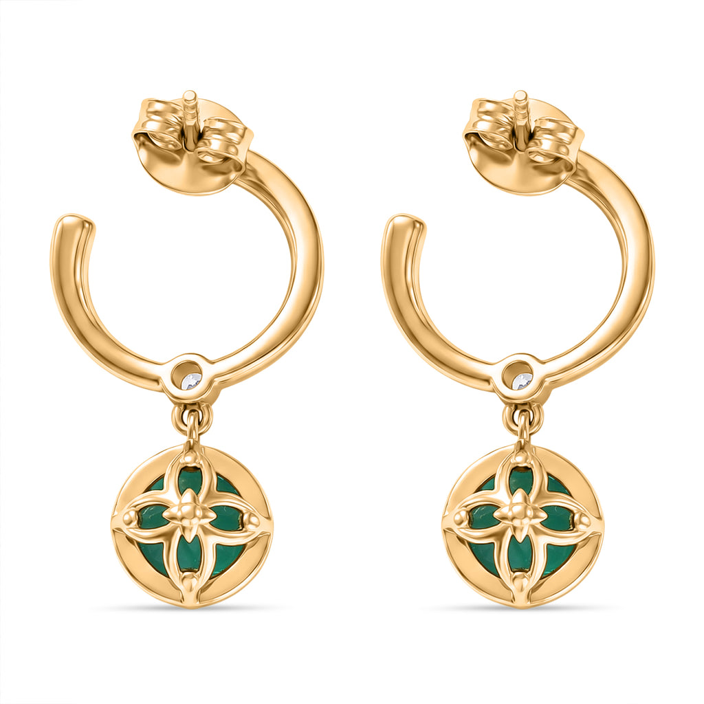 D'Joy Smaragd-Quarz Triplette, Weißer Zirkon Ohrringe 925 Silber 750 Gelb Vergoldet ca. 3,12 ct.