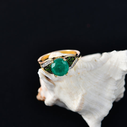 D'Joy - Doppelte Flamme Smaragd-Quarz Triplette, Natürlicher Chromdiopsid Ring 925 Silber 750 Gelbgold Vermeil (Größe 21.00) ca. 2.65 ct