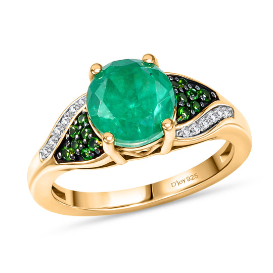 D'Joy - Doppelte Flamme Smaragd-Quarz Triplette, Natürlicher Chromdiopsid Ring 925 Silber 750 Gelbgold Vermeil (Größe 21.00) ca. 2.65 ct