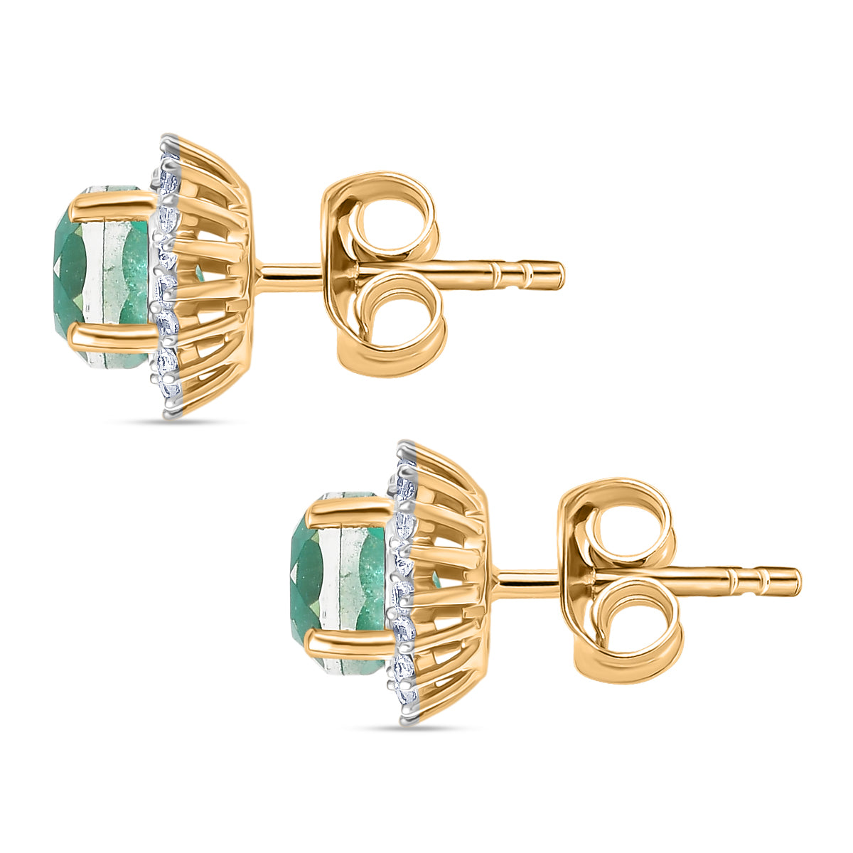 D'Joy Smaragd-Quarz Triplette, Weißer Zirkon Ohrringe 925 Silber Gelbes Gold ca. 2,80 ct.