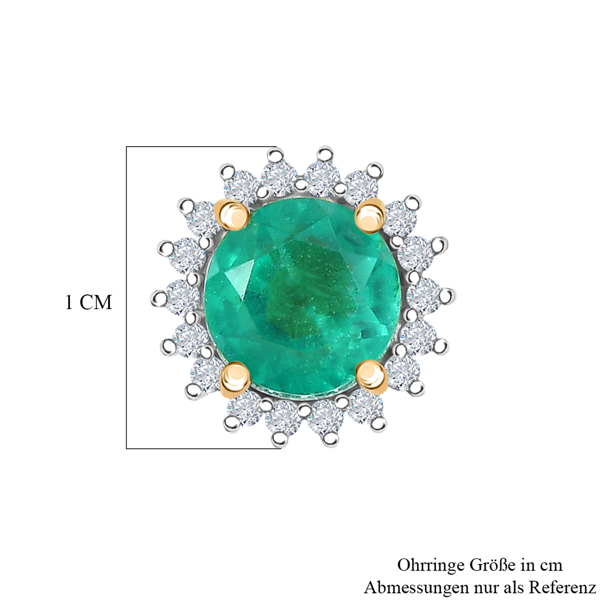 D'Joy Smaragd-Quarz Triplette, Weißer Zirkon Ohrringe 925 Silber Gelbes Gold ca. 2,80 ct.