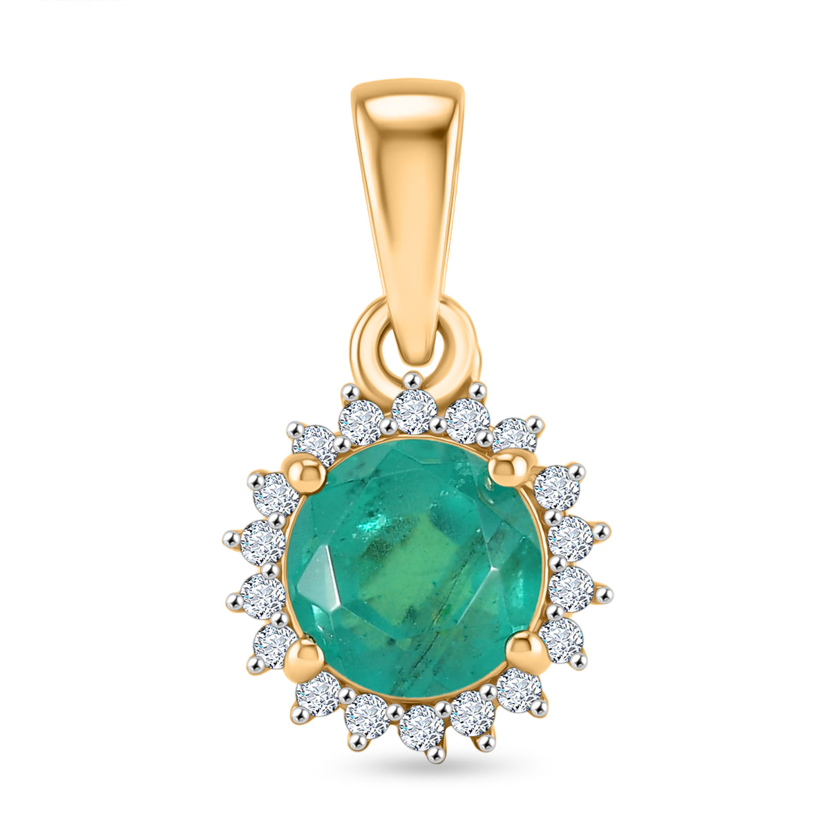 D'Joy Smaragd-Quarz Triplette, Weißer Zirkon Anhänger 925 Silber Gelbes Gold ca. 1,40 ct.