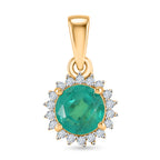 D'Joy Smaragd-Quarz Triplette, Weißer Zirkon Anhänger 925 Silber Gelbes Gold ca. 1,40 ct.