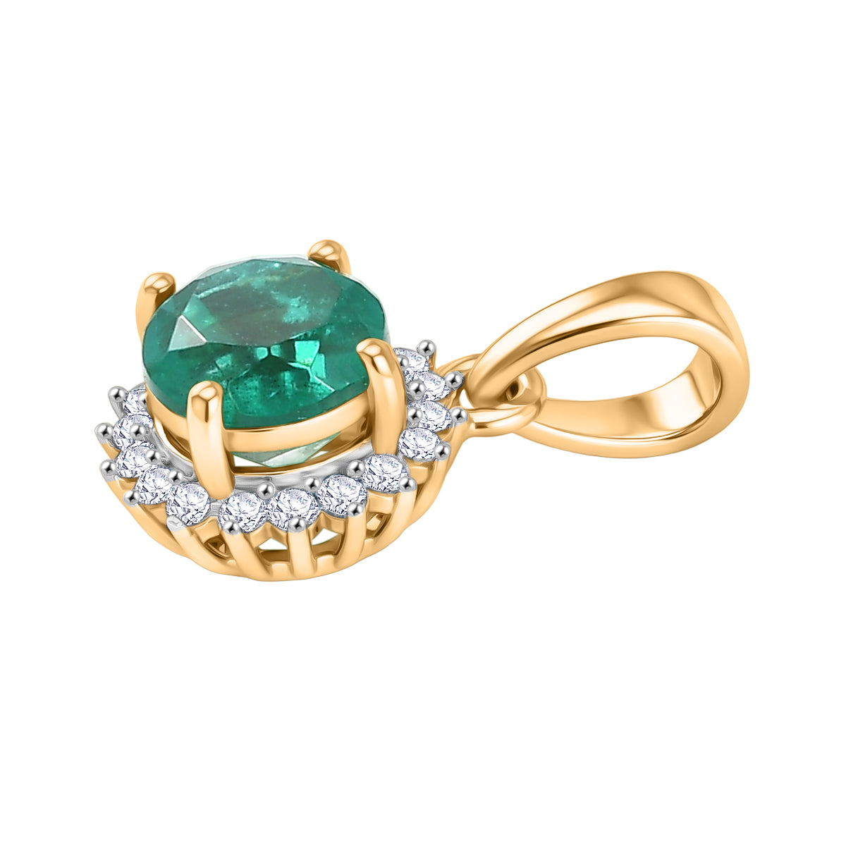 D'Joy Smaragd-Quarz Triplette, Weißer Zirkon Anhänger 925 Silber Gelbes Gold ca. 1,40 ct.