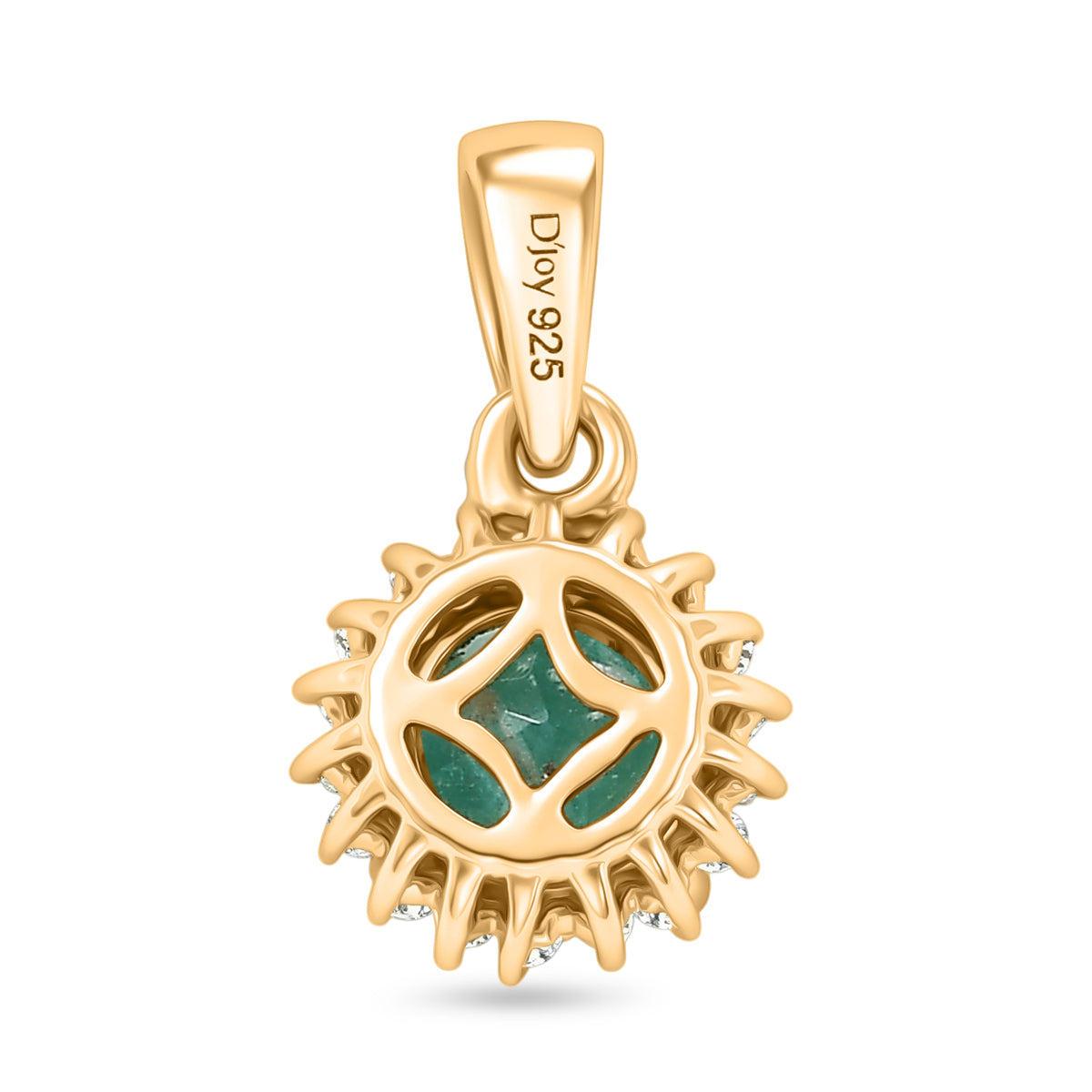D'Joy Smaragd-Quarz Triplette, Weißer Zirkon Anhänger 925 Silber Gelbes Gold ca. 1,40 ct.