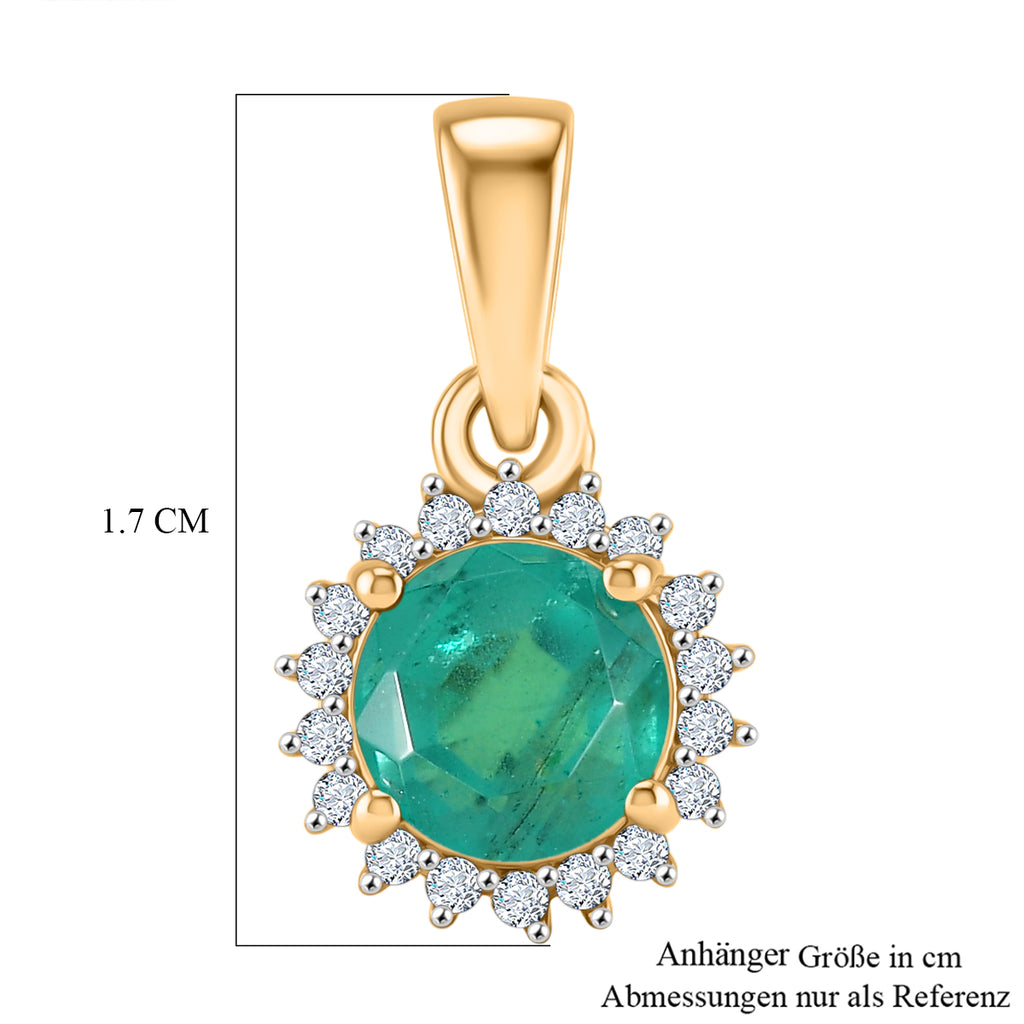 D'Joy Smaragd-Quarz Triplette, Weißer Zirkon Anhänger 925 Silber Gelbes Gold ca. 1,40 ct.