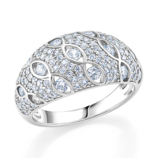 Weißer Zirkonia Ring Nickelfreies Messing, Silbefarben, (Größe 20.00) 2.00 ct