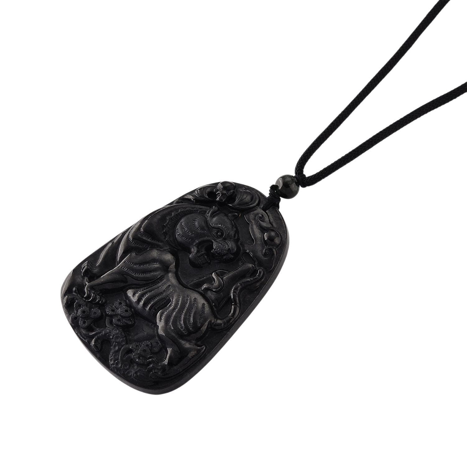 Majestätischer Wächter - Schwarzer Jadeit- Tiger, Halskette Flexibles cm ca. 110.00 ct