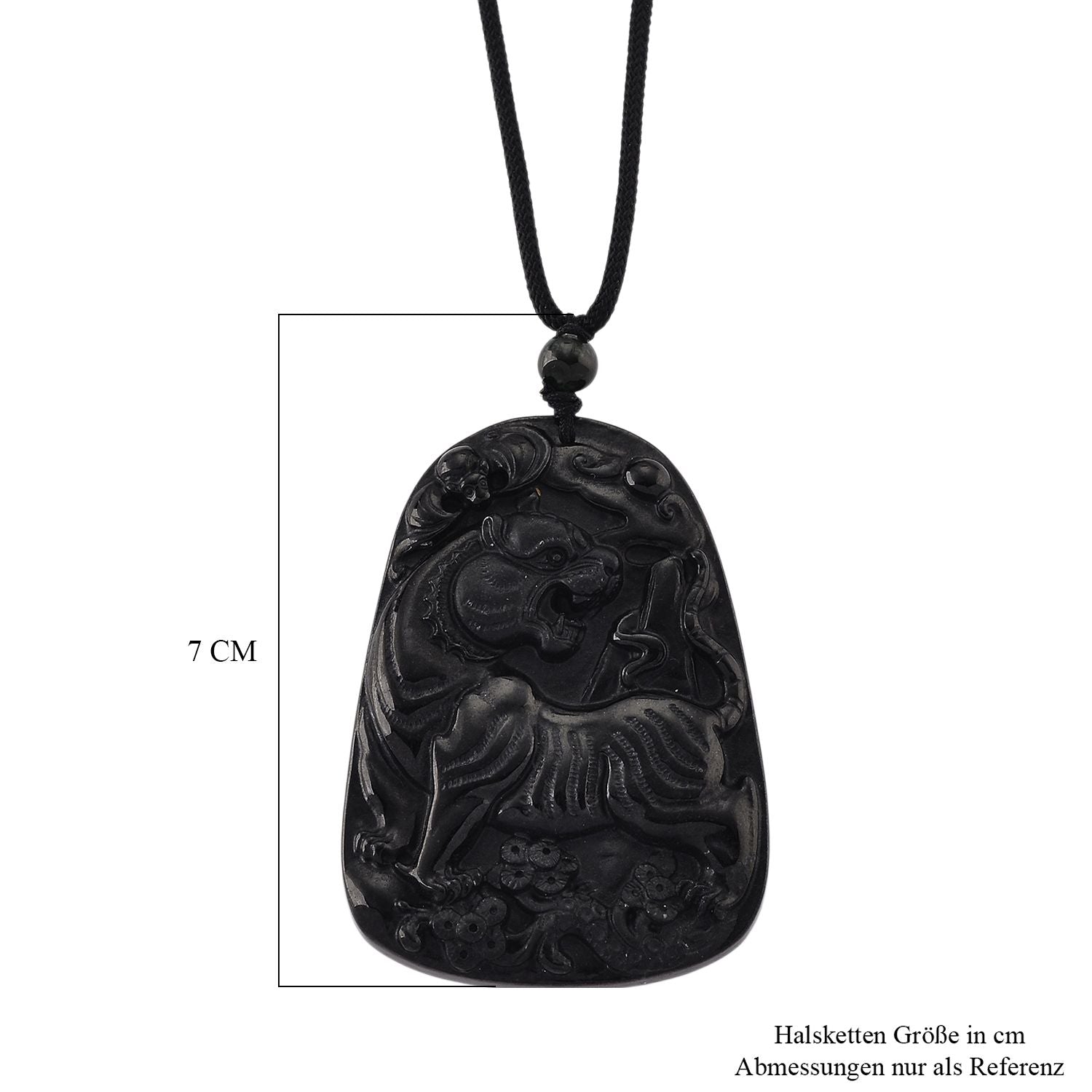 Majestätischer Wächter - Schwarzer Jadeit- Tiger, Halskette Flexibles cm ca. 110.00 ct
