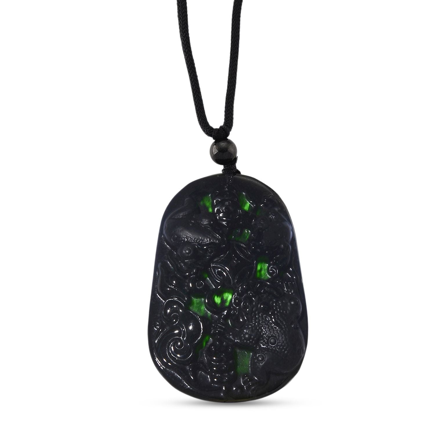 Majestätischer Wächter - Schwarzer Jadeit- Drachen, Halskette Flexibles cm ca. 95.00 ct