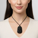 Majestätischer Wächter - Schwarzer Jadeit- Drachen, Halskette Flexibles cm ca. 95.00 ct