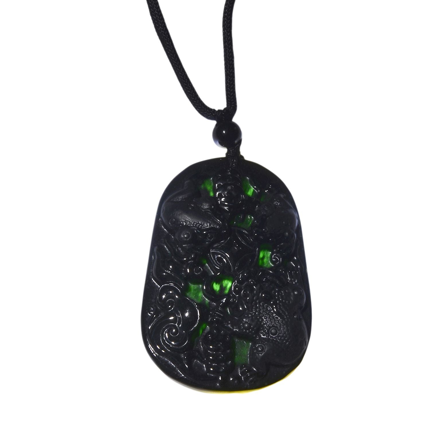 Majestätischer Wächter - Schwarzer Jadeit- Drachen, Halskette Flexibles cm ca. 95.00 ct