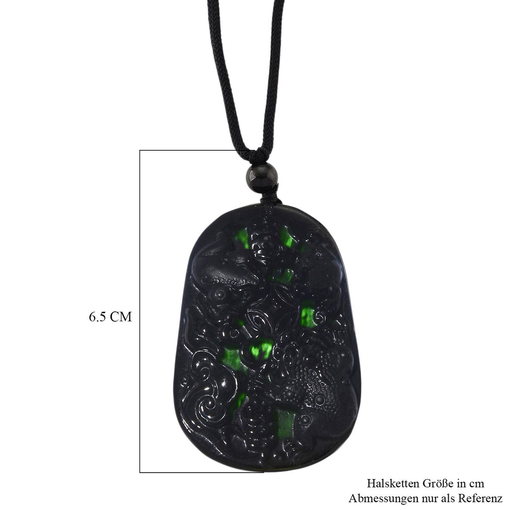 Majestätischer Wächter - Schwarzer Jadeit- Drachen, Halskette Flexibles cm ca. 95.00 ct