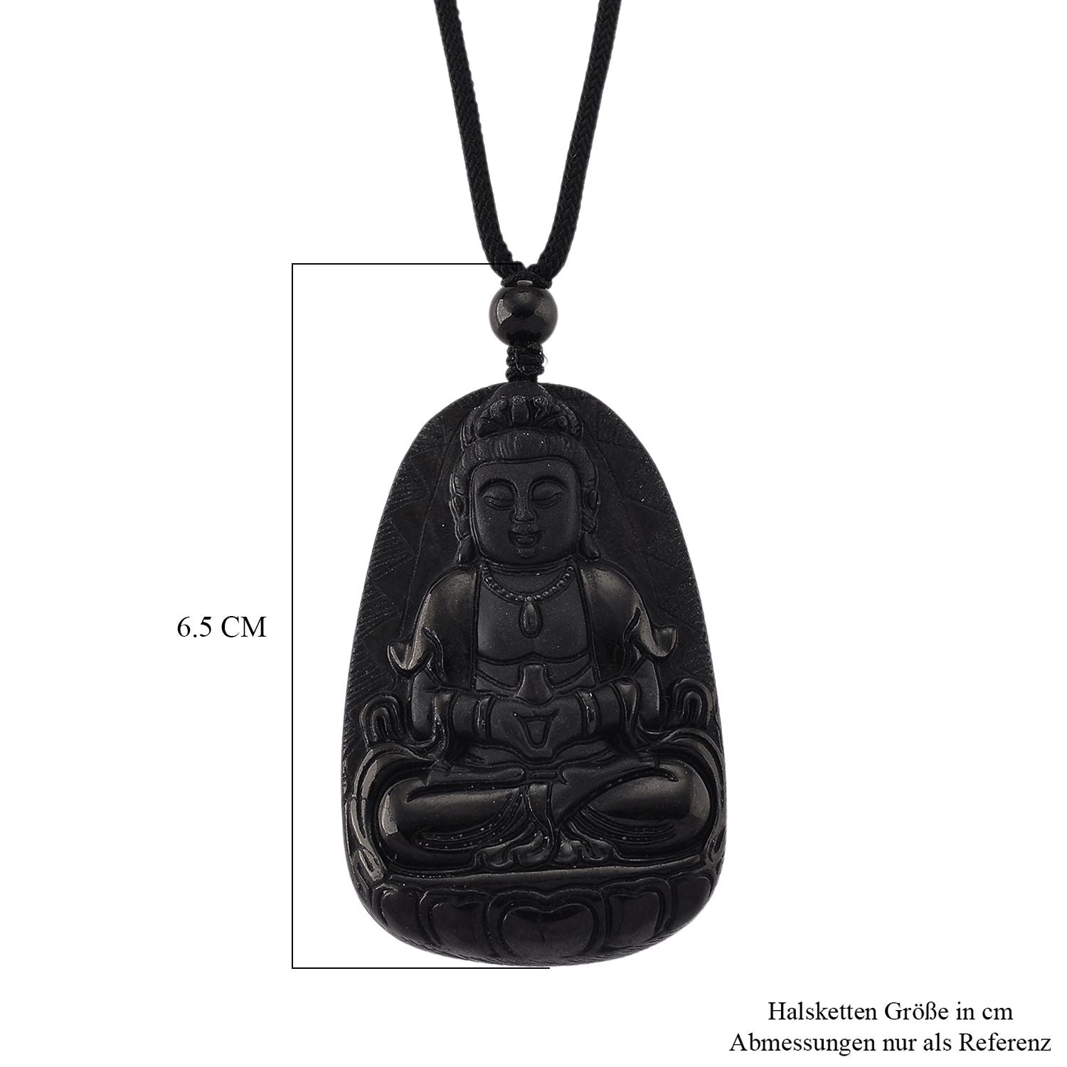 Majestätischer Wächter - Schwarzer Jadeit- Guanyin, Halskette Flexibles cm ca. 95.00 ct