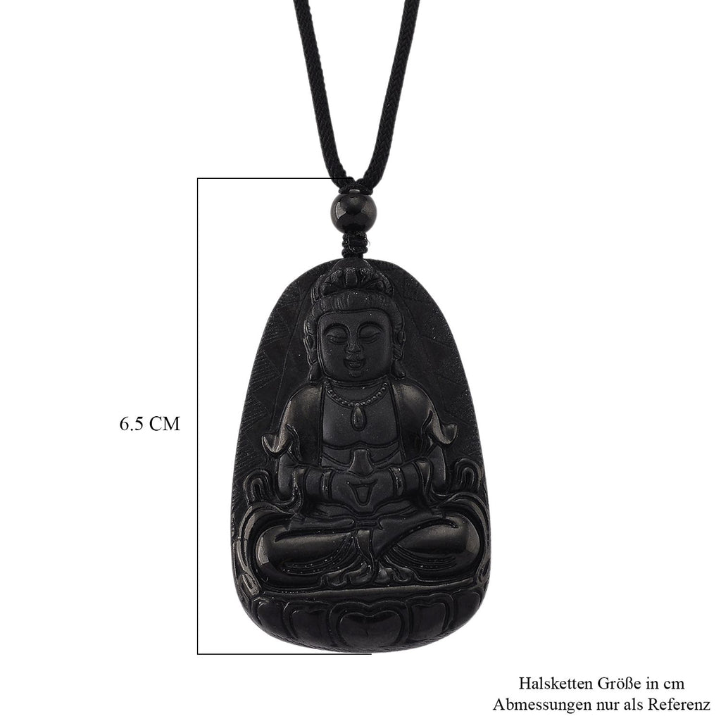 Majestätischer Wächter - Schwarzer Jadeit- Guanyin, Halskette Flexibles cm ca. 95.00 ct