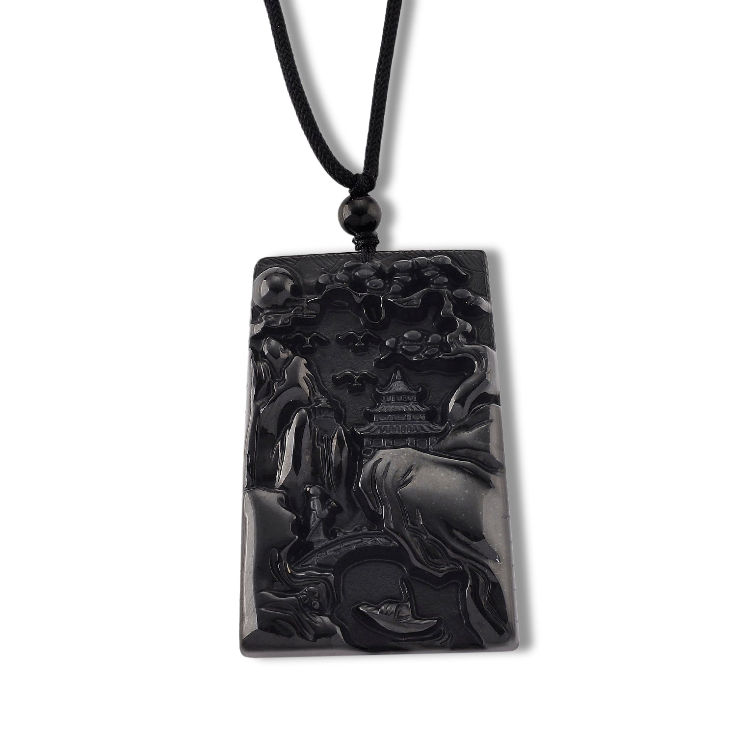 Majestätischer Wächter - Schwarzer Jadeit-Guan Gong, Halskette Flexibles cm ca. 125.00 ct