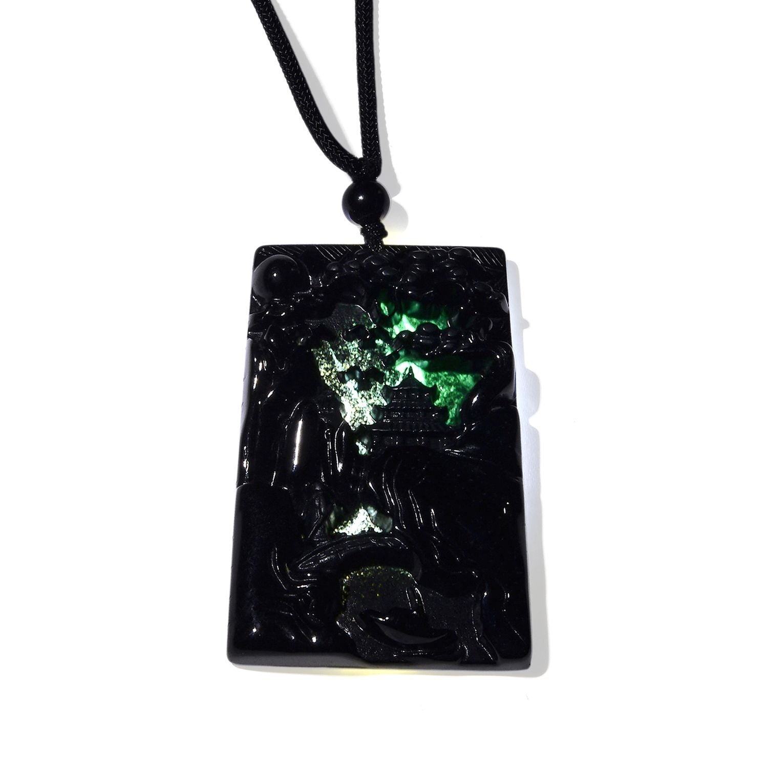 Majestätischer Wächter - Schwarzer Jadeit-Guan Gong, Halskette Flexibles cm ca. 125.00 ct