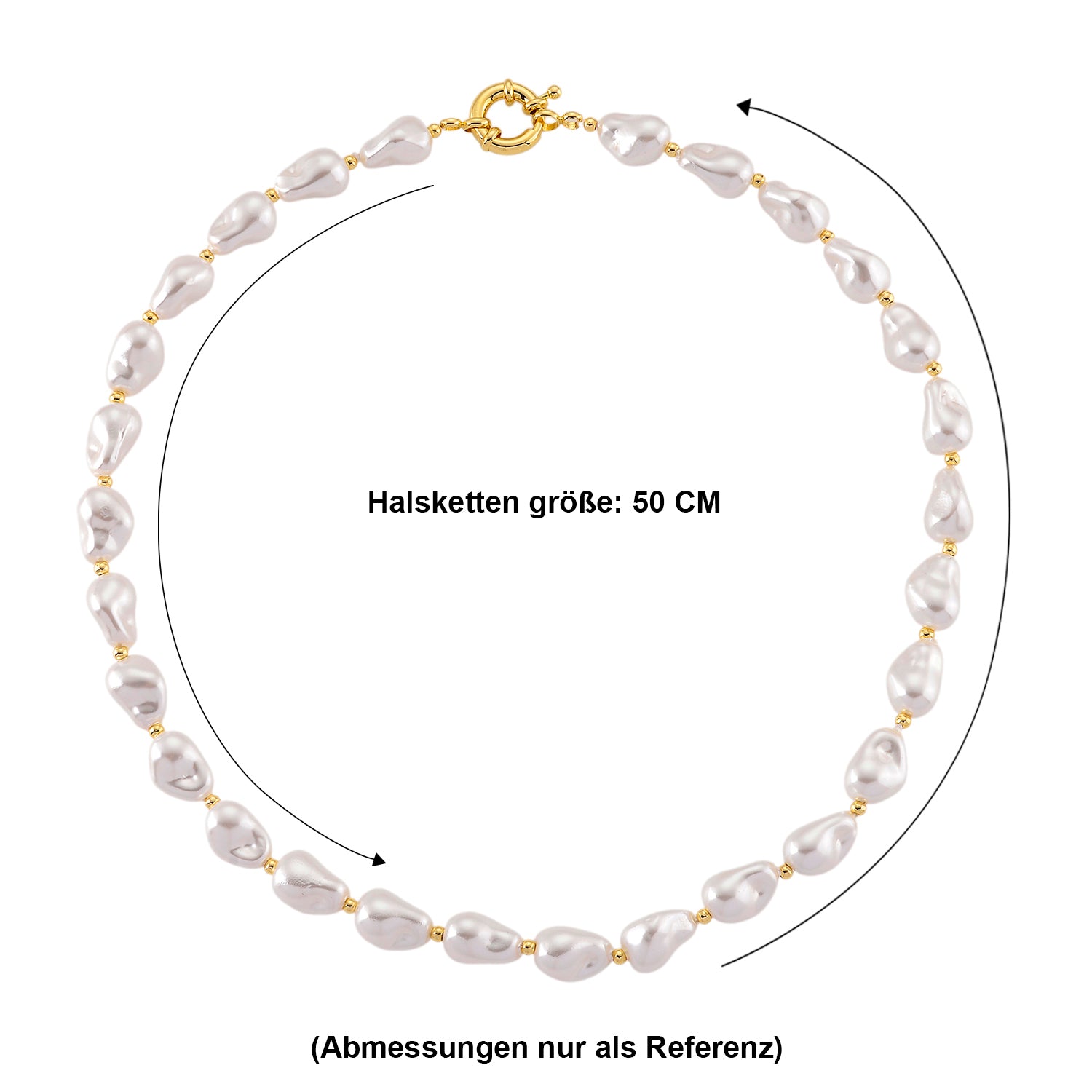 Weiße Muschelkernperle (10x14 mm) Halskette ca. 50 cm Reine Legierung gelb vergoldet