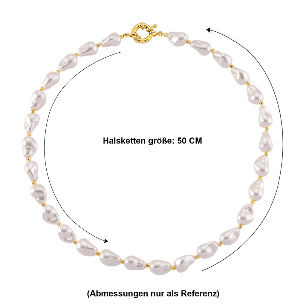 Weiße Muschelkernperle (10x14 mm) Halskette ca. 50 cm Reine Legierung gelb vergoldet