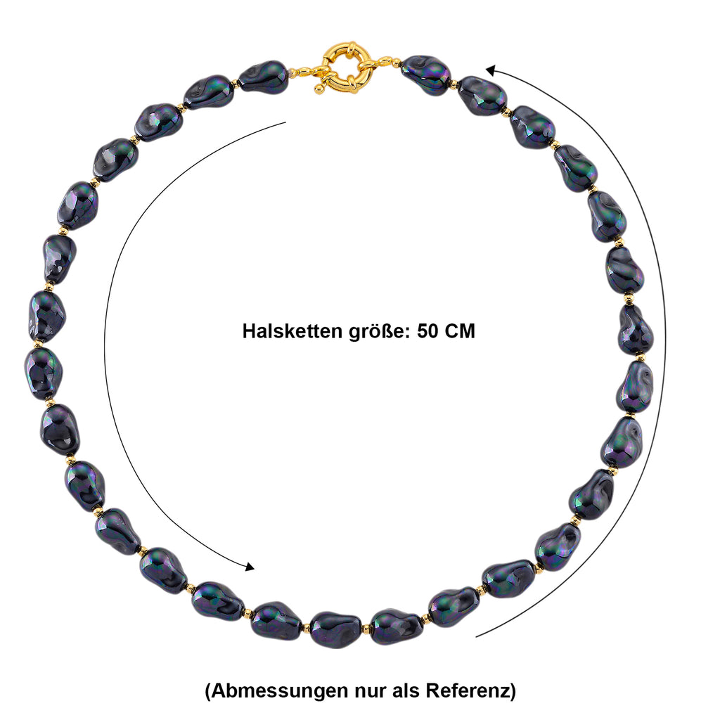 Mehrfarbige Muschelperlen (10x14 mm) Halskette ca. 50 cm Reine Legierung gelb vergoldet
