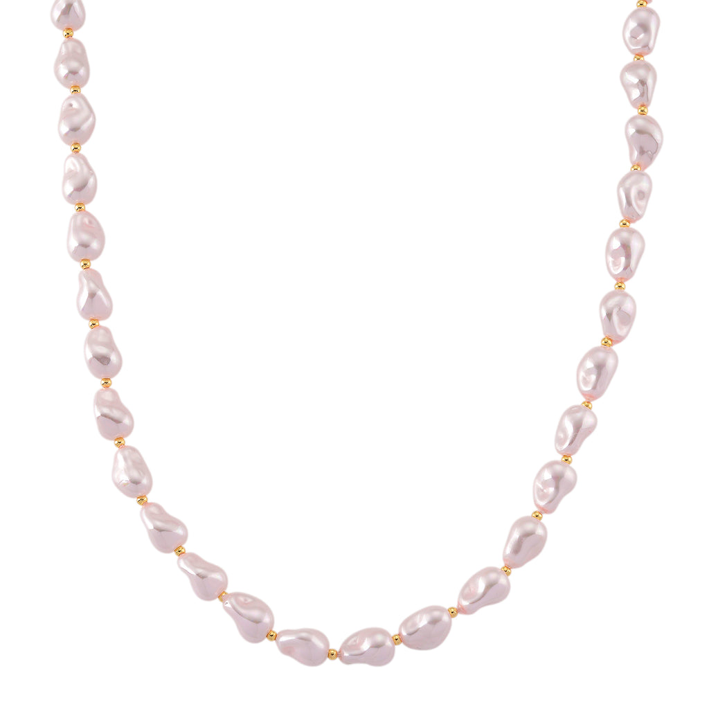 Rosa Muschelkernperle (10x14 mm) Halskette ca. 50 cm Reine Legierung gelb vergoldet
