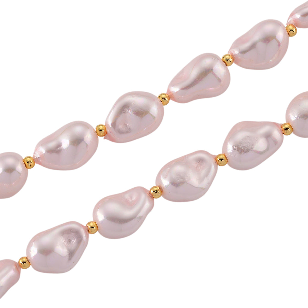 Rosa Muschelkernperle (10x14 mm) Halskette ca. 50 cm Reine Legierung gelb vergoldet