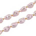 Rosa Muschelkernperle (10x14 mm) Halskette ca. 50 cm Reine Legierung gelb vergoldet