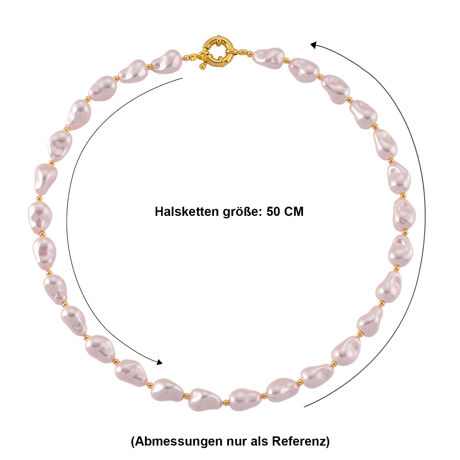 Rosa Muschelkernperle (10x14 mm) Halskette ca. 50 cm Reine Legierung gelb vergoldet