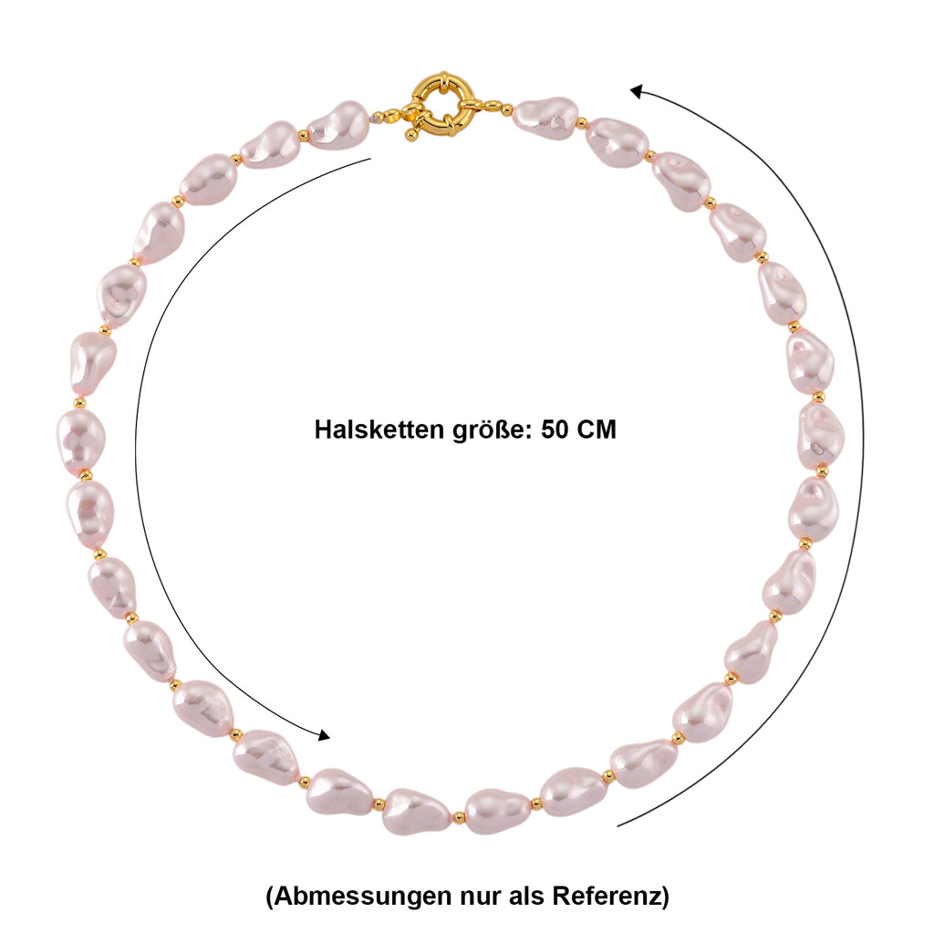 Rosa Muschelkernperle (10x14 mm) Halskette ca. 50 cm Reine Legierung gelb vergoldet